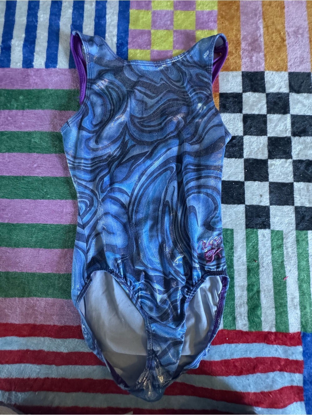 Girls' Shimmer Blue Swirl One-Piece gymnastics leotard